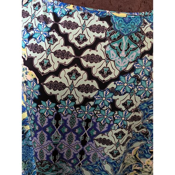 Susan Graver Womens 1XL Blue Floral & Geometric Top Liquid Knit - Picture 2 of 6